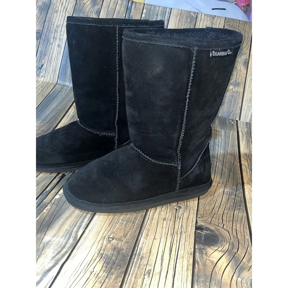 BearPaw‎ Black Youth Girl Suede Upper Wool Blend Winter Boot Size US 3
